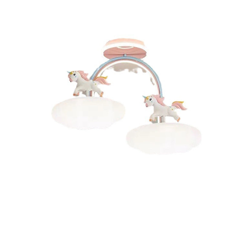 Contemporary Creative Unicorn Cloud Resin Acrylic Iron LED Semi-Flush Mount Ceiling Light For Bedroom