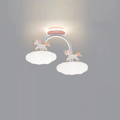 Contemporary Creative Unicorn Cloud Resin Acrylic Iron LED Semi-Flush Mount Ceiling Light For Bedroom