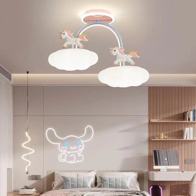Contemporary Creative Unicorn Cloud Resin Acrylic Iron LED Semi-Flush Mount Ceiling Light For Bedroom