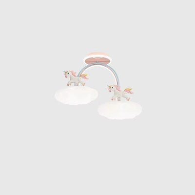 Contemporary Creative Unicorn Cloud Resin Acrylic Iron LED Semi-Flush Mount Ceiling Light For Bedroom