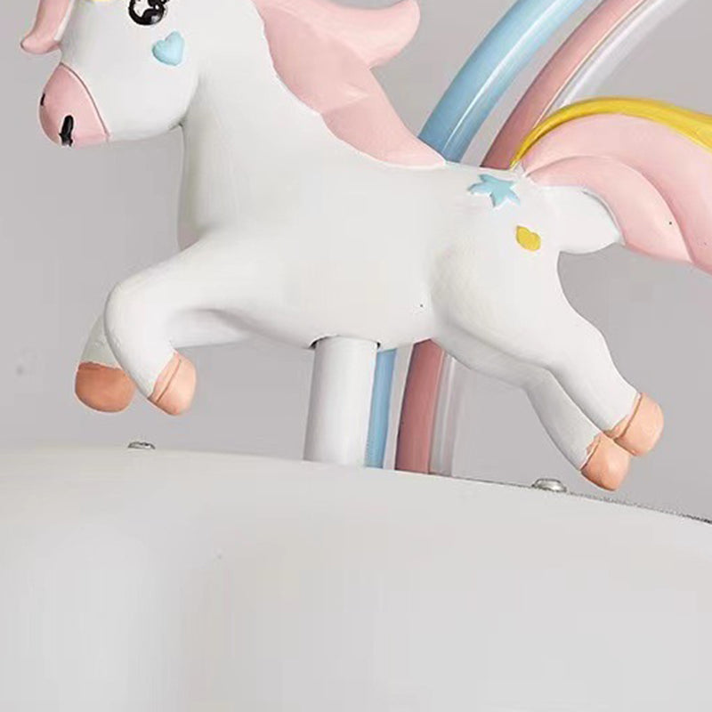 Contemporary Creative Unicorn Cloud Resin Acrylic Iron LED Semi-Flush Mount Ceiling Light For Bedroom