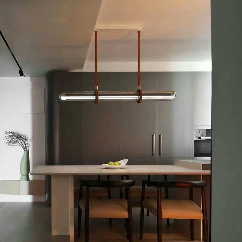 Contemporary Creative Cylindrical Glass Belt LED Island Light Chandelier For Dining Room