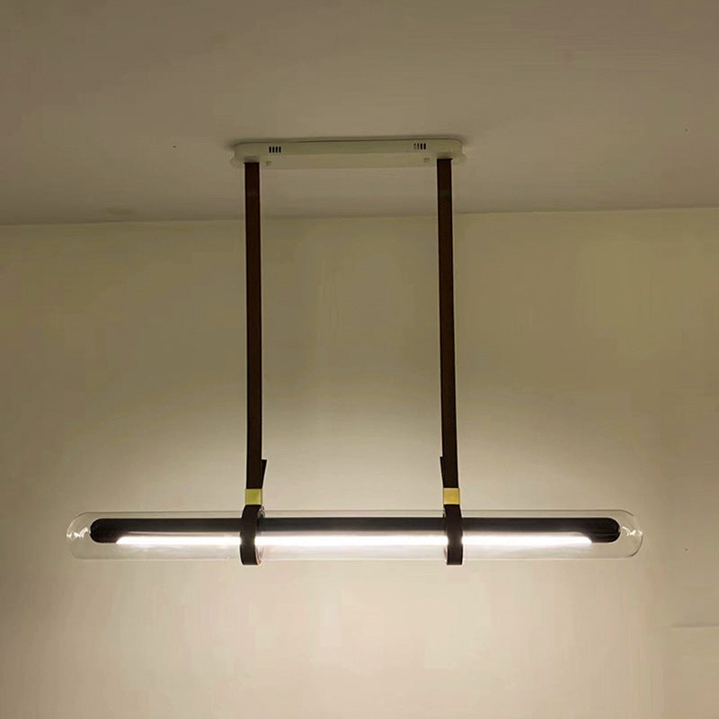 Contemporary Creative Cylindrical Glass Belt LED Island Light Chandelier For Dining Room