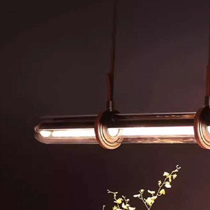 Contemporary Creative Cylindrical Glass Belt LED Island Light Chandelier For Dining Room