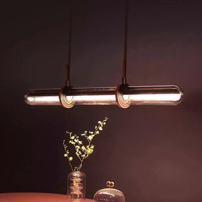 Contemporary Creative Cylindrical Glass Belt LED Island Light Chandelier For Dining Room