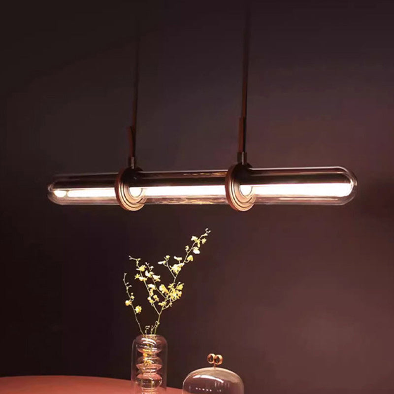 Contemporary Creative Cylindrical Glass Belt LED Island Light Chandelier For Dining Room