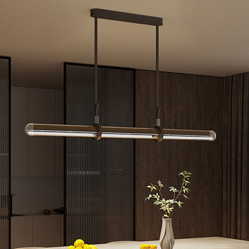 Contemporary Creative Cylindrical Glass Belt LED Island Light Chandelier For Dining Room