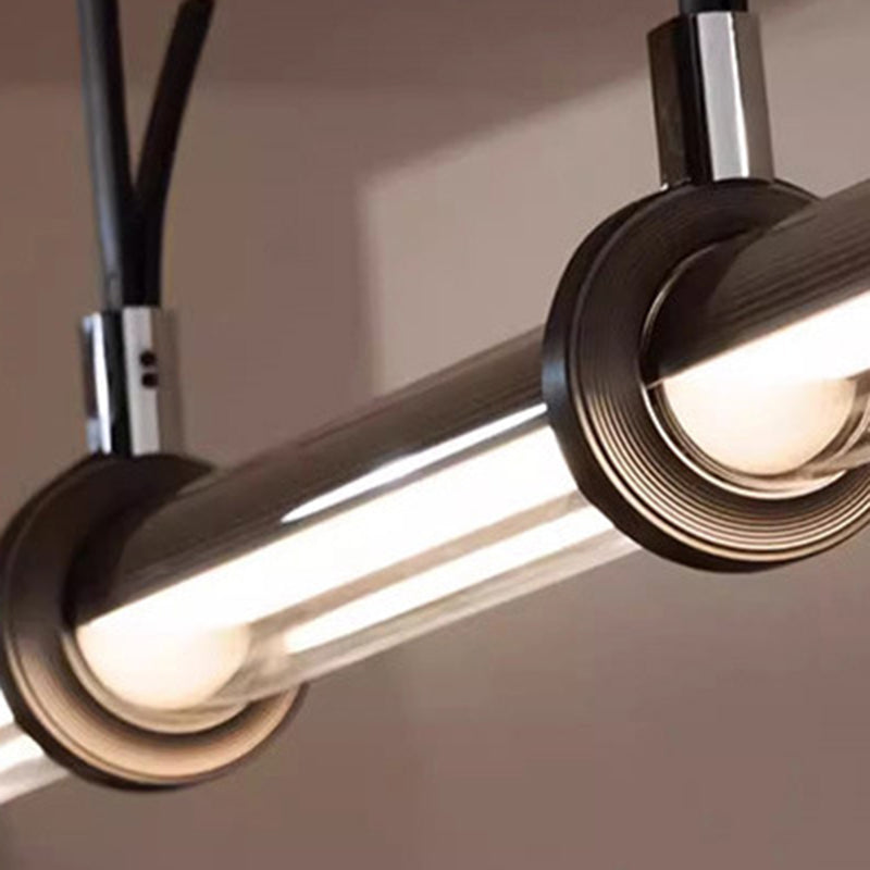 Contemporary Creative Cylindrical Glass Belt LED Island Light Chandelier For Dining Room