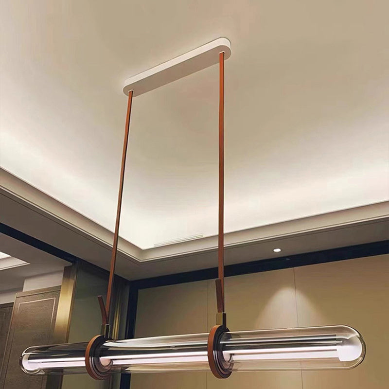 Contemporary Creative Cylindrical Glass Belt LED Island Light Chandelier For Dining Room