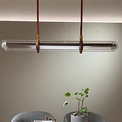 Contemporary Creative Cylindrical Glass Belt LED Island Light Chandelier For Dining Room