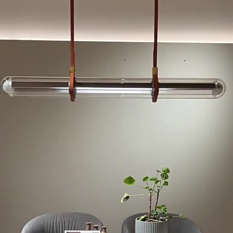 Contemporary Creative Cylindrical Glass Belt LED Island Light Chandelier For Dining Room