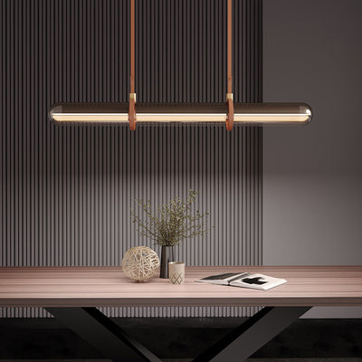 Contemporary Creative Cylindrical Glass Belt LED Island Light Chandelier For Dining Room