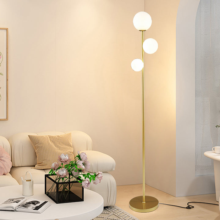 Zeitgenössische kreative runde Kugel Acryl Eisen 3-Licht Stehlampe für Schlafzimmer 