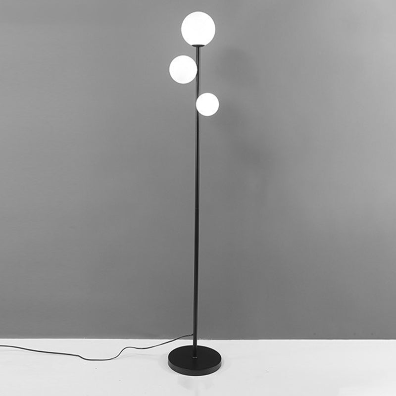 Zeitgenössische kreative runde Kugel Acryl Eisen 3-Licht Stehlampe für Schlafzimmer 