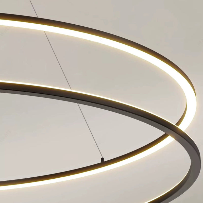 Lustre à LED en plastique et fer en forme de cône à double anneau Art Déco moderne pour salon 