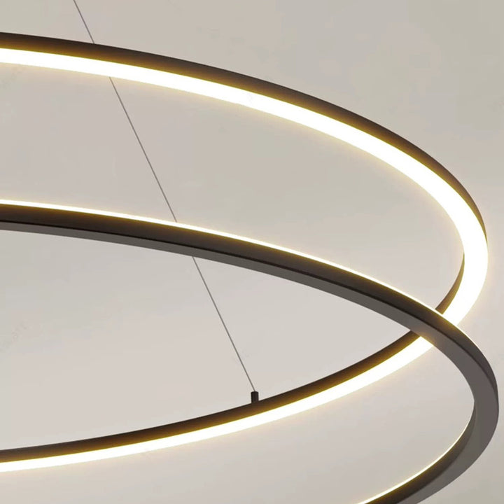 Lustre à LED en plastique et fer en forme de cône à double anneau Art Déco moderne pour salon 