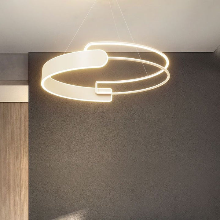 Lustre à LED en plastique et fer en forme de cône à double anneau Art Déco moderne pour salon 
