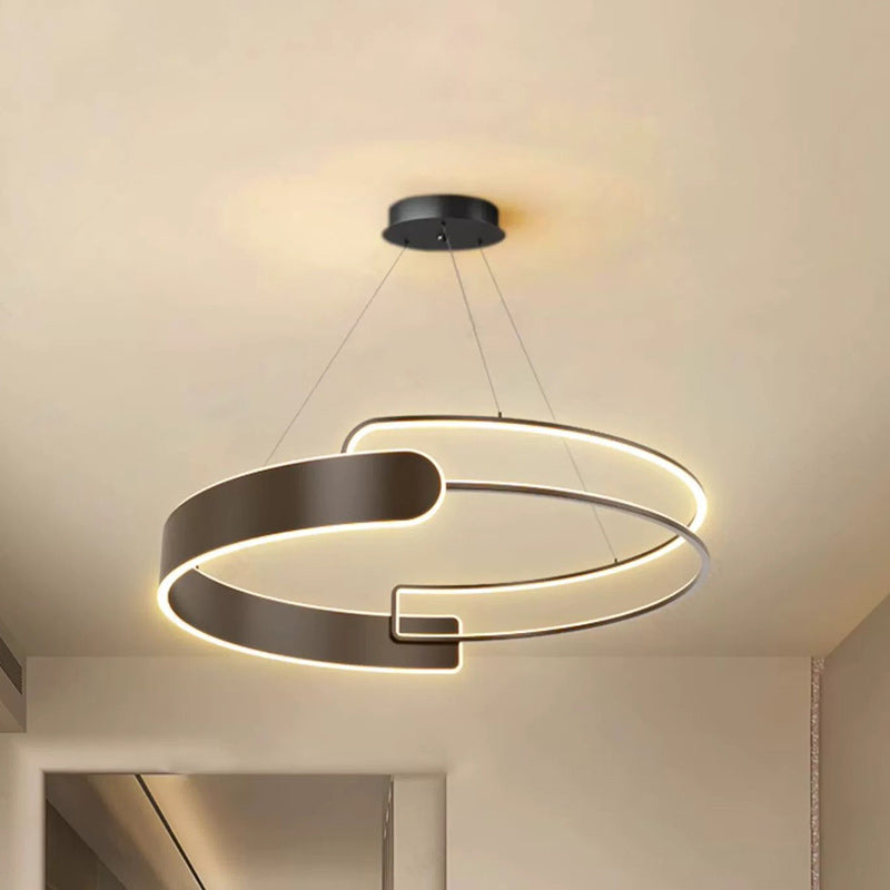 Lustre à LED en plastique et fer en forme de cône à double anneau Art Déco moderne pour salon 