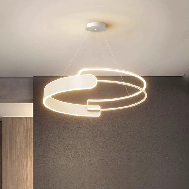 Lustre à LED en plastique et fer en forme de cône à double anneau Art Déco moderne pour salon 