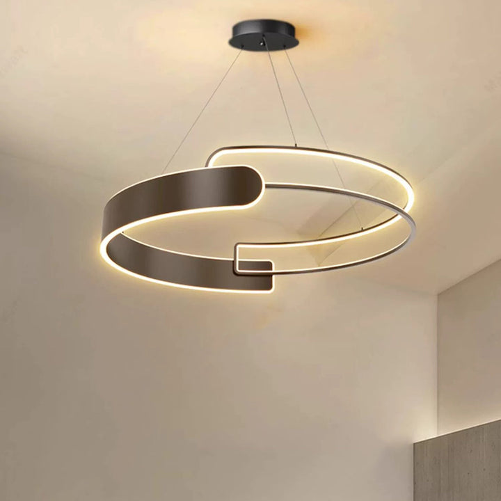 Lustre à LED en plastique et fer en forme de cône à double anneau Art Déco moderne pour salon 