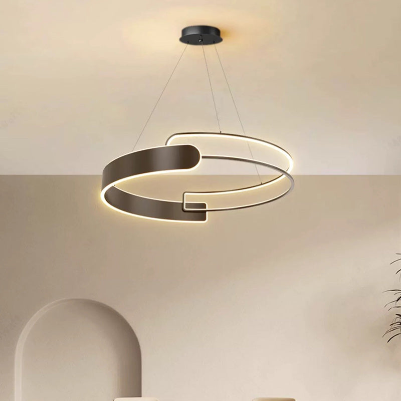 Lustre à LED en plastique et fer en forme de cône à double anneau Art Déco moderne pour salon 