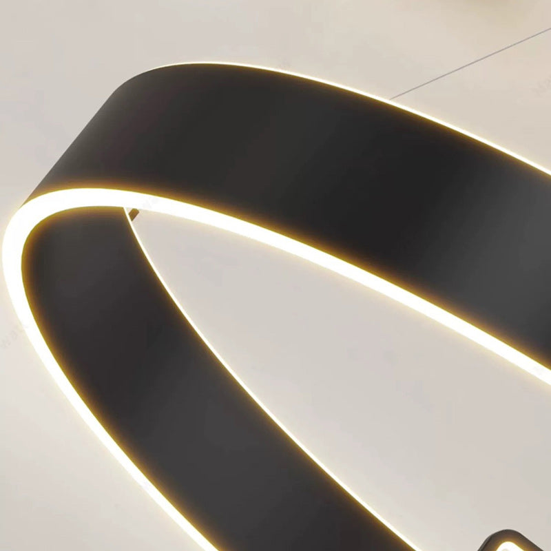 Lustre à LED en plastique et fer en forme de cône à double anneau Art Déco moderne pour salon 