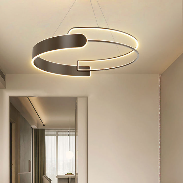 Lustre à LED en plastique et fer en forme de cône à double anneau Art Déco moderne pour salon 