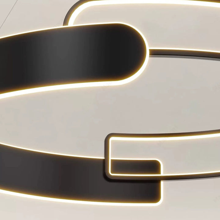 Lustre à LED en plastique et fer en forme de cône à double anneau Art Déco moderne pour salon 