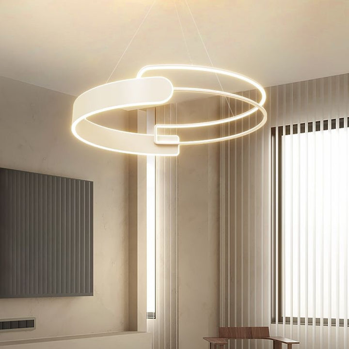 Lustre à LED en plastique et fer en forme de cône à double anneau Art Déco moderne pour salon 