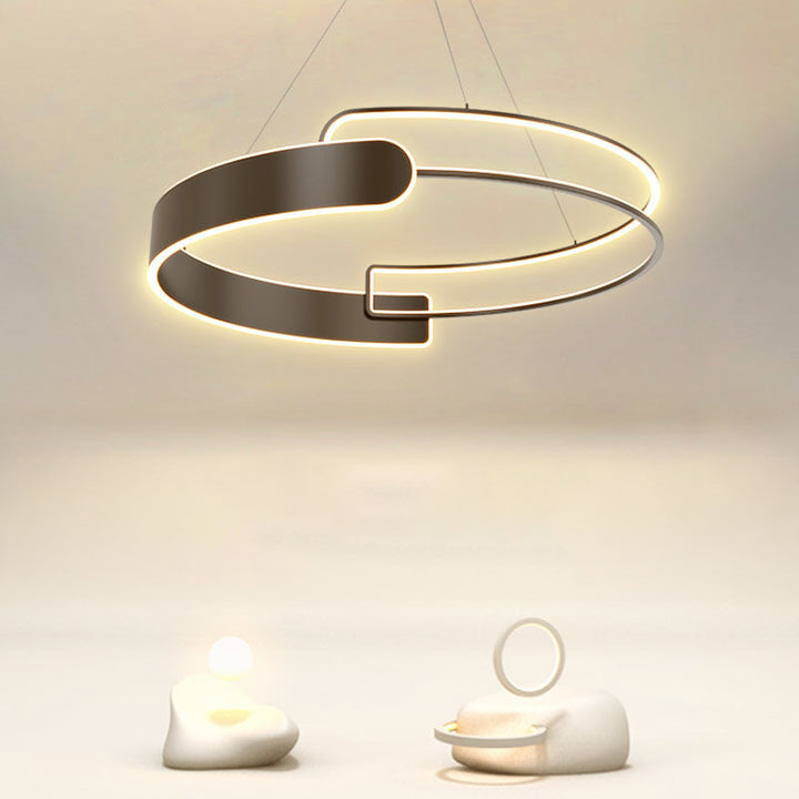 Lustre à LED en plastique et fer en forme de cône à double anneau Art Déco moderne pour salon 