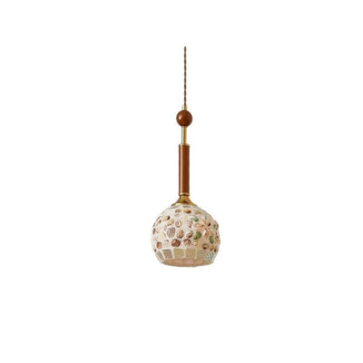 Contemporary Creative Cylinder Glass Wooden Shell Iron 1-Light Pendant Light For Bedroom