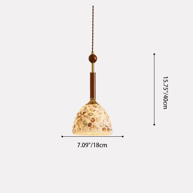 Contemporary Creative Cylinder Glass Wooden Shell Iron 1-Light Pendant Light For Bedroom