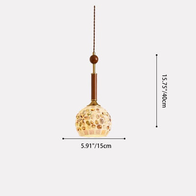 Contemporary Creative Cylinder Glass Wooden Shell Iron 1-Light Pendant Light For Bedroom