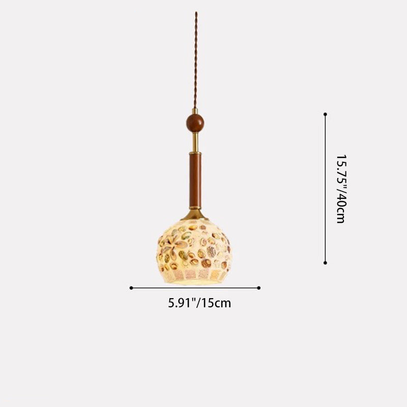 Contemporary Creative Cylinder Glass Wooden Shell Iron 1-Light Pendant Light For Bedroom