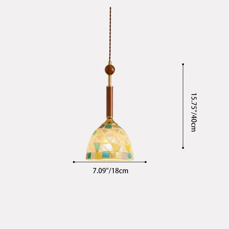 Contemporary Creative Cylinder Glass Wooden Shell Iron 1-Light Pendant Light For Bedroom