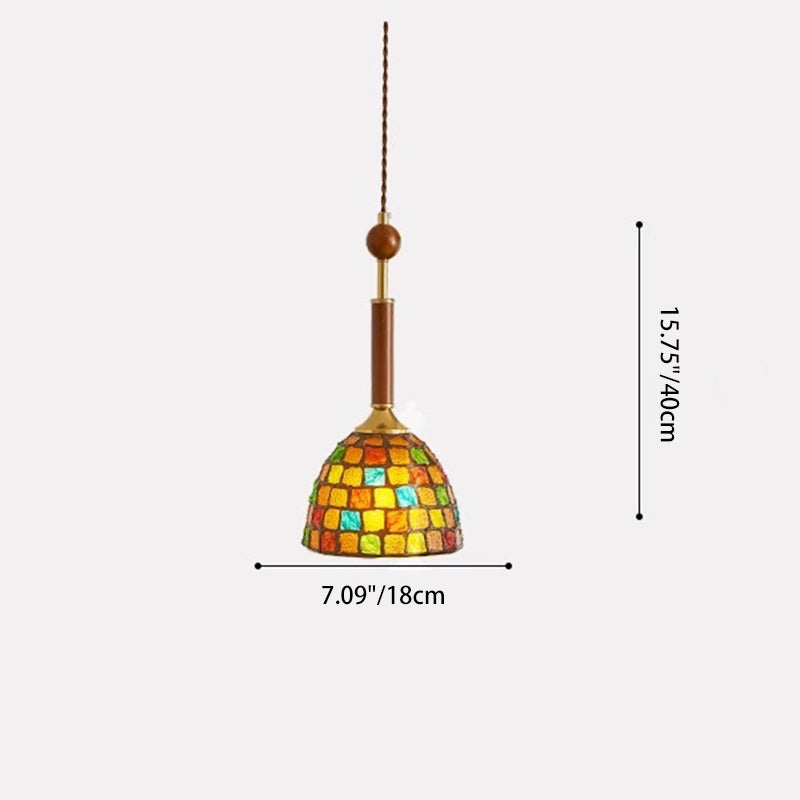 Contemporary Creative Cylinder Glass Wooden Shell Iron 1-Light Pendant Light For Bedroom