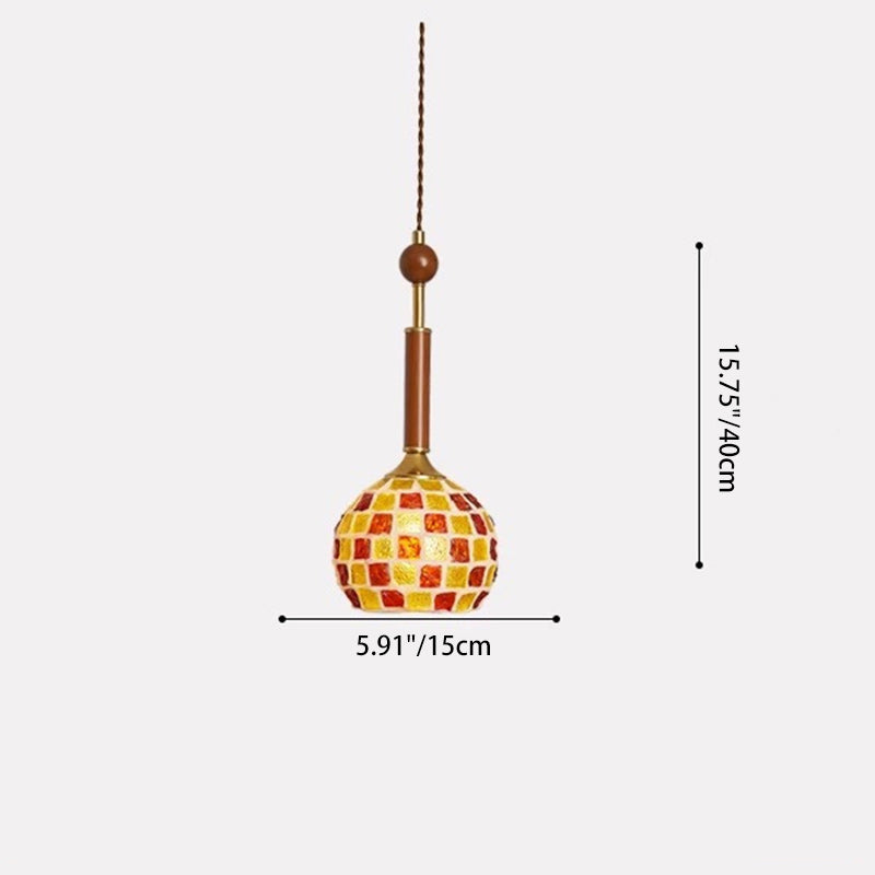 Contemporary Creative Cylinder Glass Wooden Shell Iron 1-Light Pendant Light For Bedroom