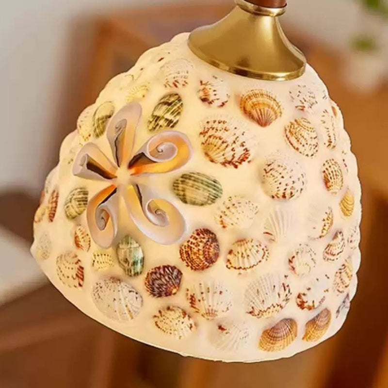 Contemporary Creative Cylinder Glass Wooden Shell Iron 1-Light Pendant Light For Bedroom