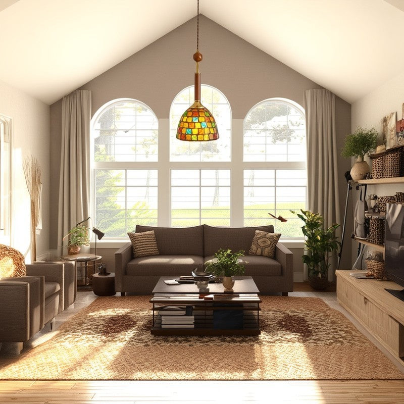 Contemporary Creative Cylinder Glass Wooden Shell Iron 1-Light Pendant Light For Bedroom
