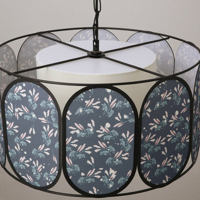 Traditional French Elliptical Column Fabric Iron 5-Light Chandelier For Living Room