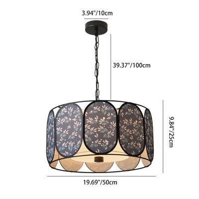 Traditional French Elliptical Column Fabric Iron 5-Light Chandelier For Living Room