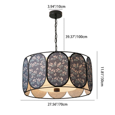 Traditional French Elliptical Column Fabric Iron 5-Light Chandelier For Living Room