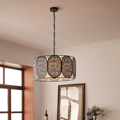 Traditional French Elliptical Column Fabric Iron 5-Light Chandelier For Living Room