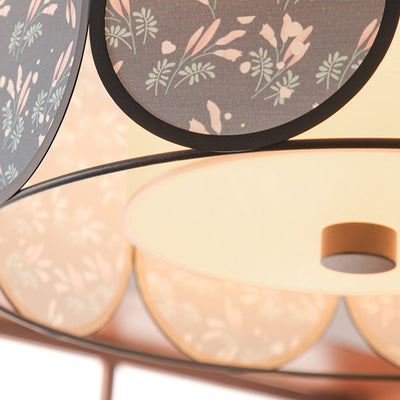 Traditional French Elliptical Column Fabric Iron 5-Light Chandelier For Living Room