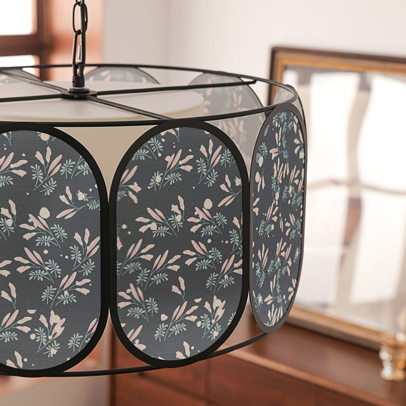 Traditional French Elliptical Column Fabric Iron 5-Light Chandelier For Living Room