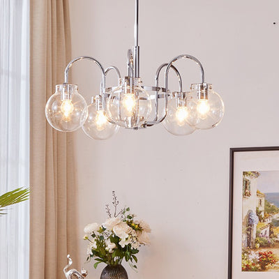 Traditional Vintage Divergent Spherical Glass Iron 4/5 Light Chandelier For Bedroom