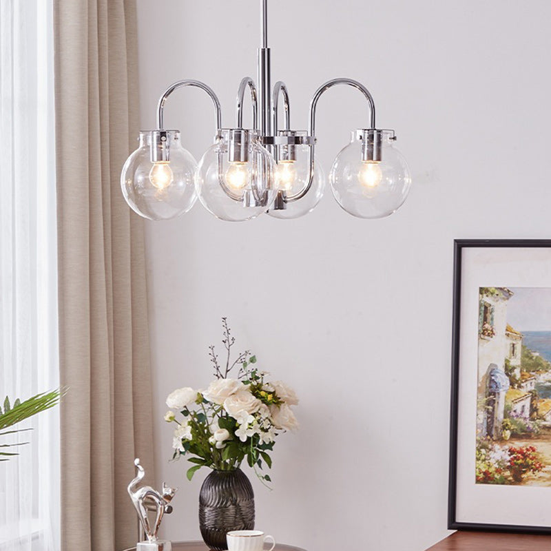 Traditional Vintage Divergent Spherical Glass Iron 4/5 Light Chandelier For Bedroom