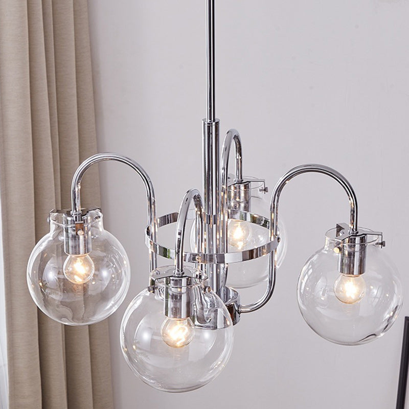 Traditional Vintage Divergent Spherical Glass Iron 4/5 Light Chandelier For Bedroom