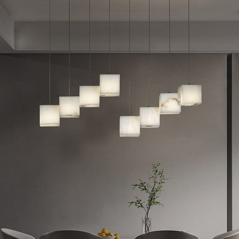 Modern Minimalist Square Stainless Steel Marble 6/8/10 Light Chandelier For Dining Room