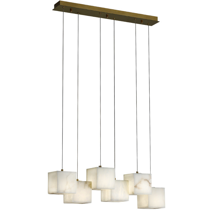 Modern Minimalist Square Stainless Steel Marble 6/8/10 Light Chandelier For Dining Room